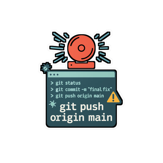Coder Sticker – "Oops Git Push Origin Main" Waterproof Vinyl Decals for Developers, Fun Programming Git Gift for Laptop or Water Bottle