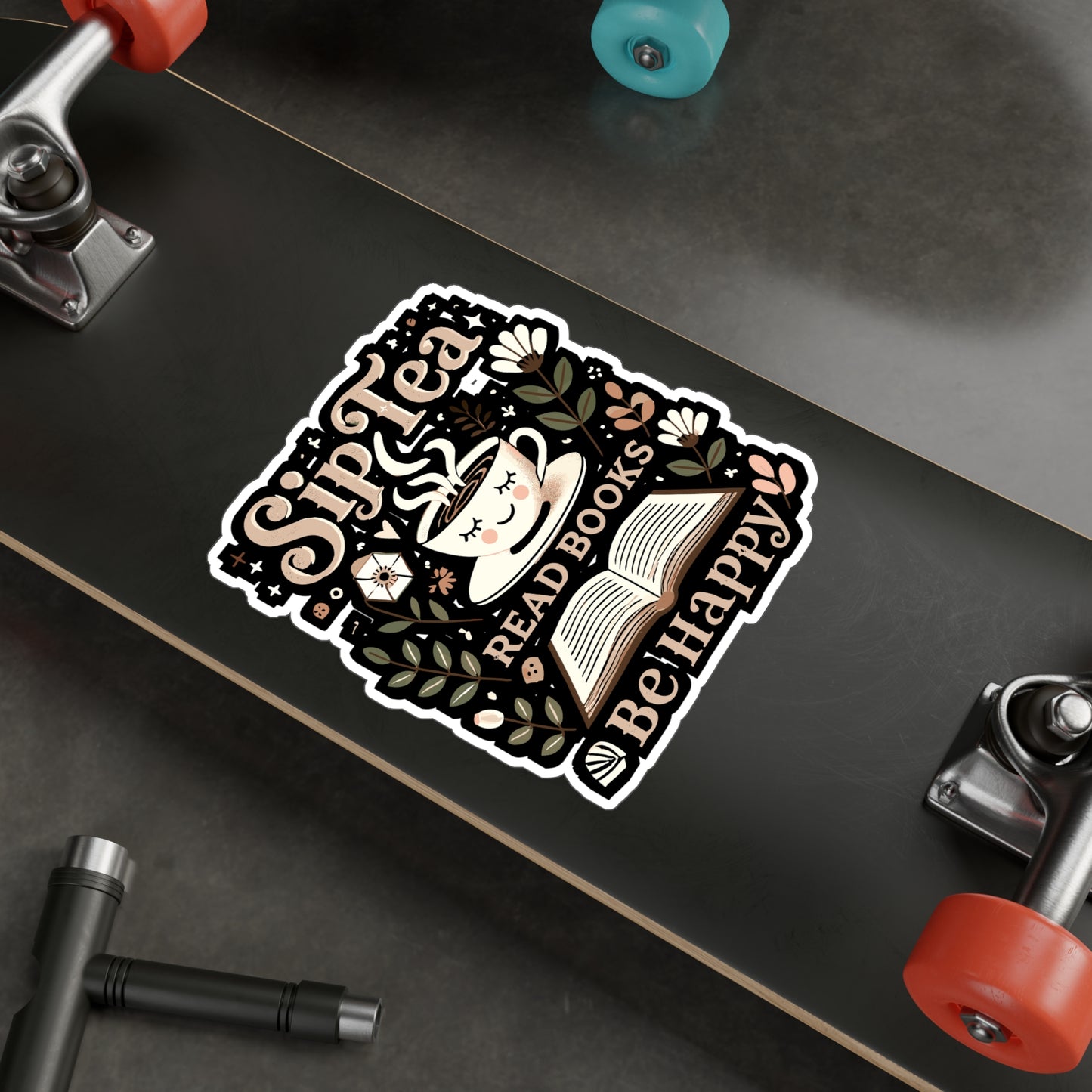 Sip Tea Read Books Be Happy - Tea Sticker for Laptop Sticker. Water Bottle Sticker, Vinyl Books Decal - Tea Gift