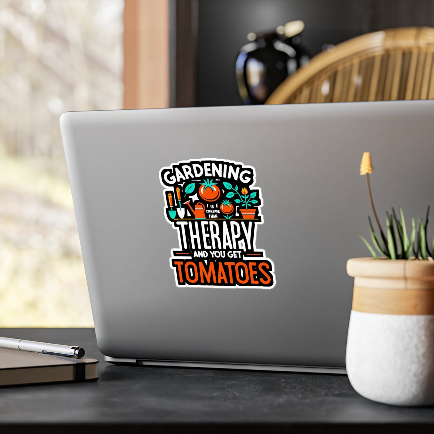 Gardening is cheaper than therapy and you get tomatoes - Gardening Sticker for Laptop Sticker. Water Bottle Sticker, Vinyl Greenhouse Decal - Gardening Gift