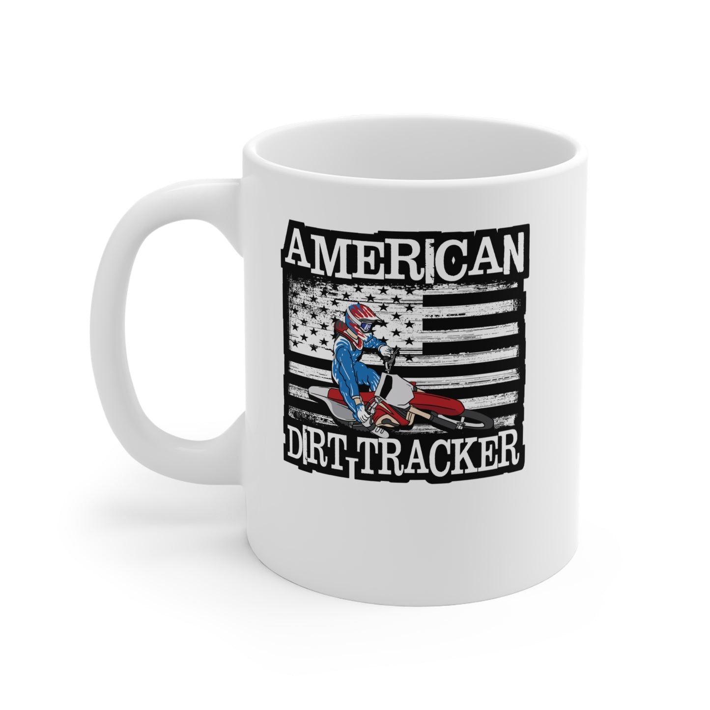 American Dirt Tracker - Flat-track Mug for Coffee 11oz. Flat-track Cup, White ceramic, Motorcycle Mug, Chrome Tea Cup - Flat-track Gift