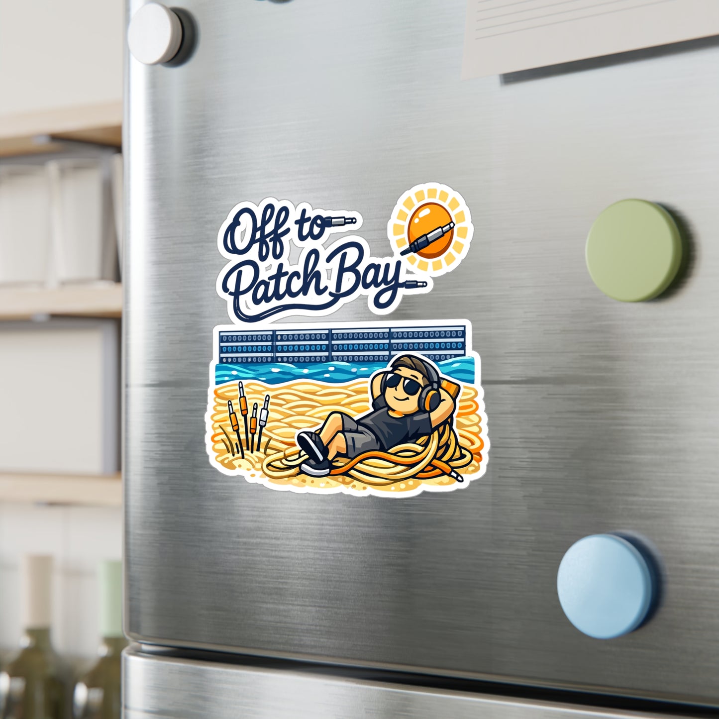 Audio Engineer Sticker Off to Patch Bay – Waterproof Vinyl decals for Laptop, Water Bottle