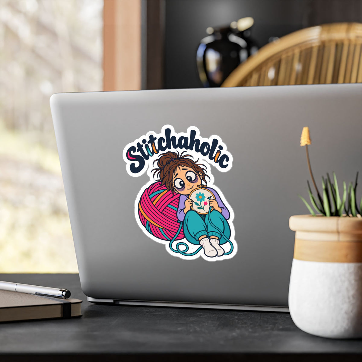 Embroidery Sticker "Stitchaholic" – Needlework-Inspired Decals for Stitching and Crafting Fans, Laptop and Water Bottle Decor