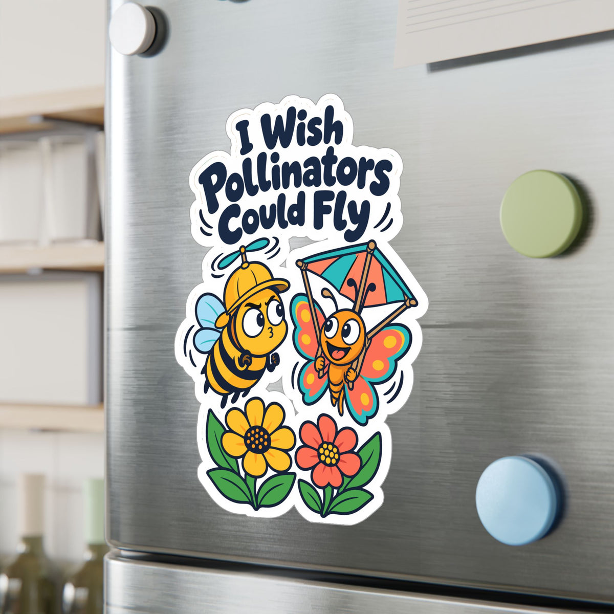 Plants Sticker - I Wish Pollinators Could Fly, Dandelion Decals for Laptop or Water Bottle, Friendship Gift for Nature Lovers