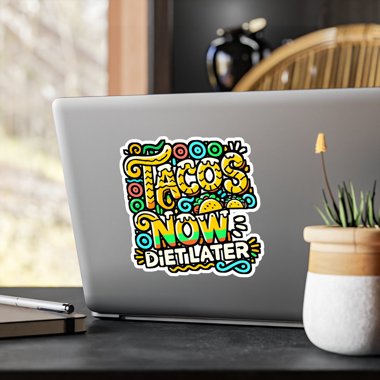 Tacos Now Diet Later – Vinyl Taco Decal for Car Window, Laptop & Water Bottle | Mexican Foodie Gift Sticker