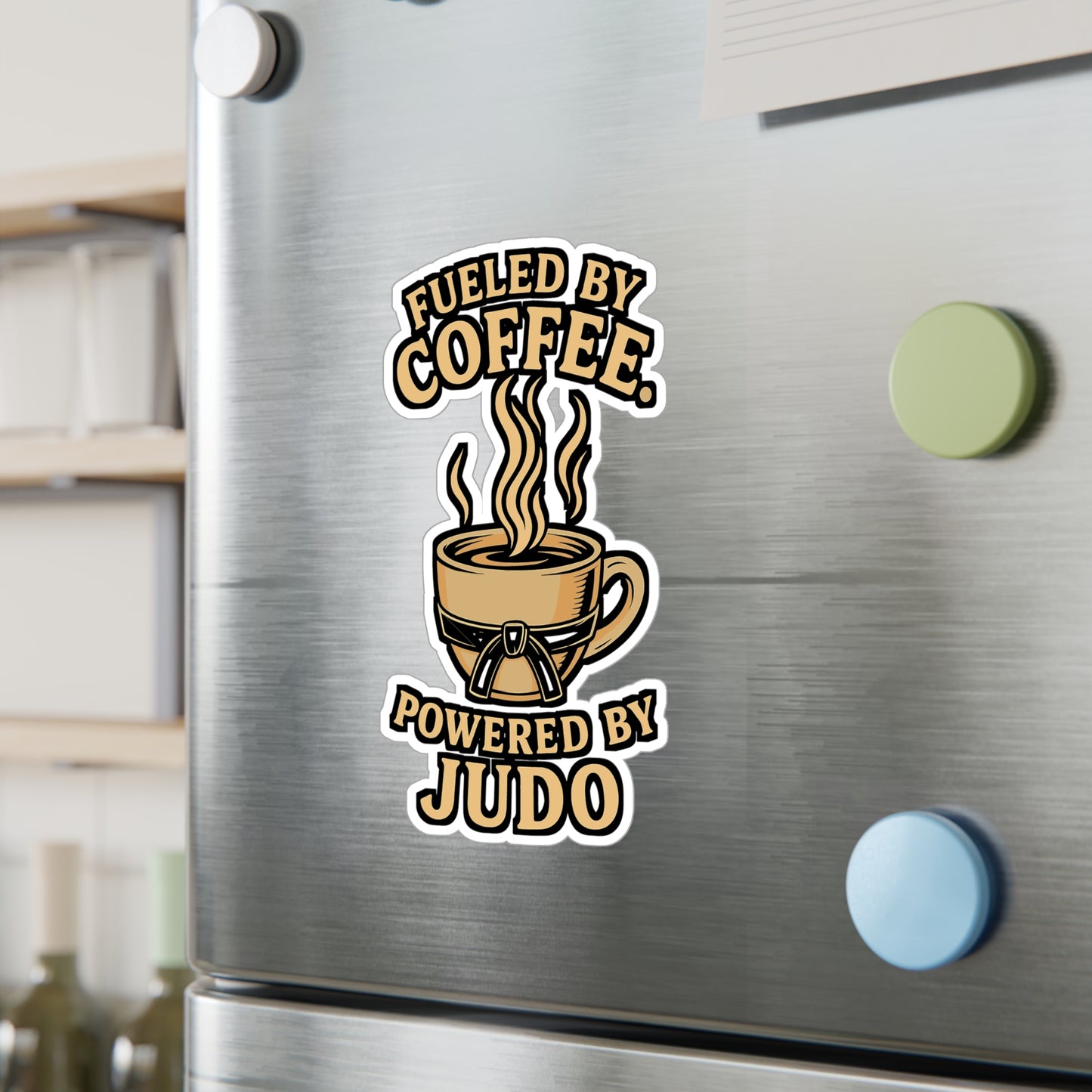 Fueled by Coffee Powered by Judo – Martial Arts Sticker for Laptop or Water Bottle | Vinyl Korean Decal, Funny Sports Gift
