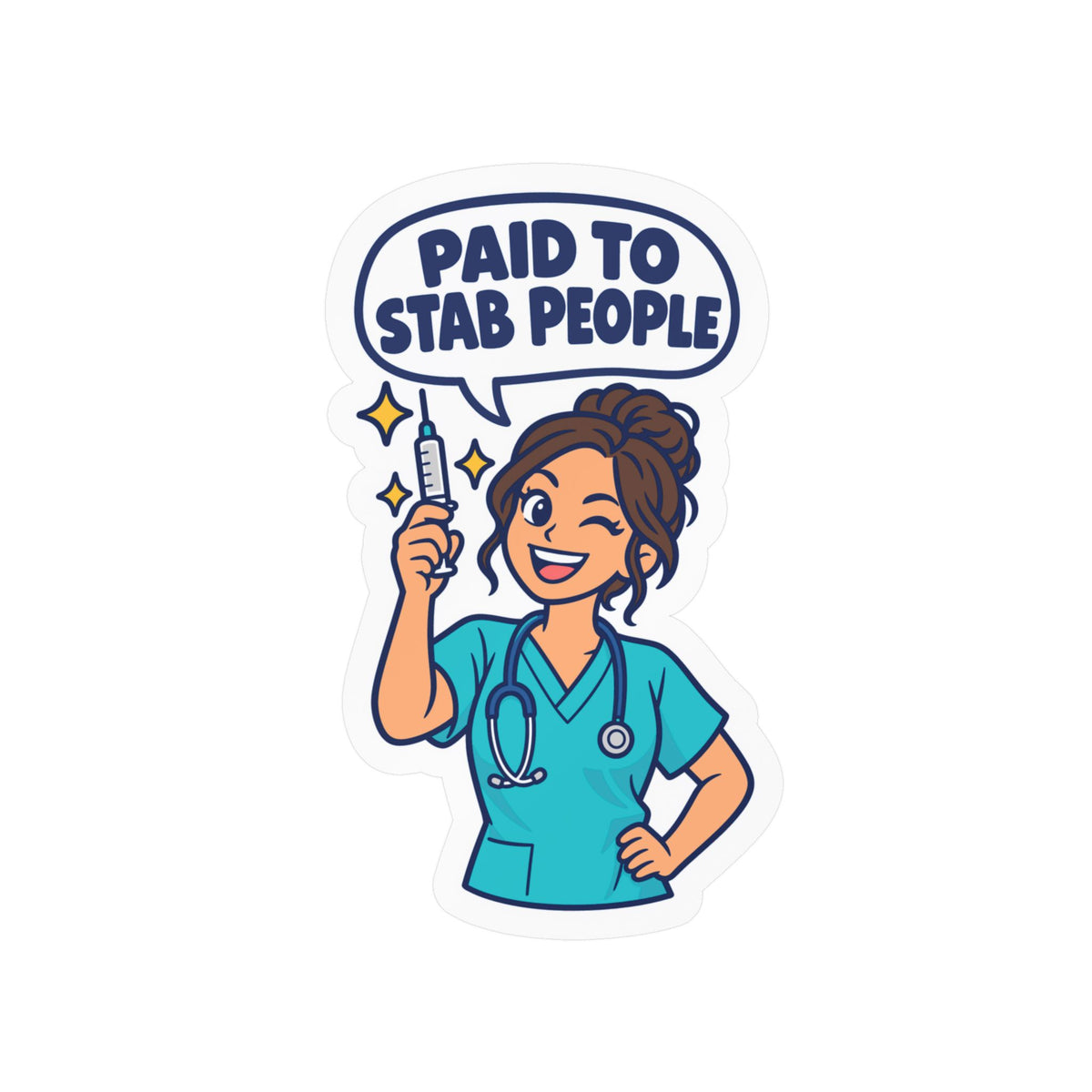Nurse Sticker – “Paid to Stab People” Funny Nursing Student Vinyl Decals for Laptop, Water Bottle