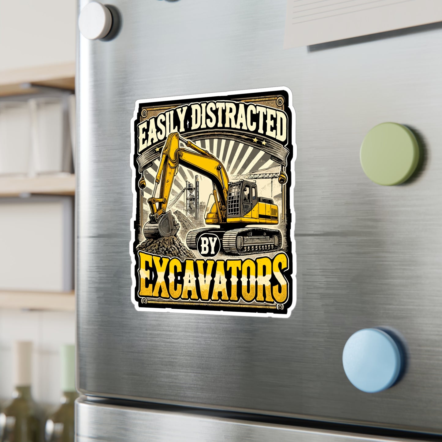 Easily Distracted By Excavators - Excavator Sticker for Laptop Sticker. Water Bottle Sticker, Vinyl Construction Decal - Excavator Gift