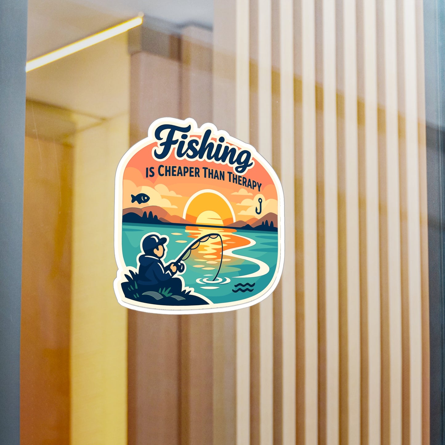 Fishing Sticker “Fishing is Cheaper Than Therapy” Funny Angling Decals Waterproof Vinyl for Laptop, Water Bottle, Lake Boating