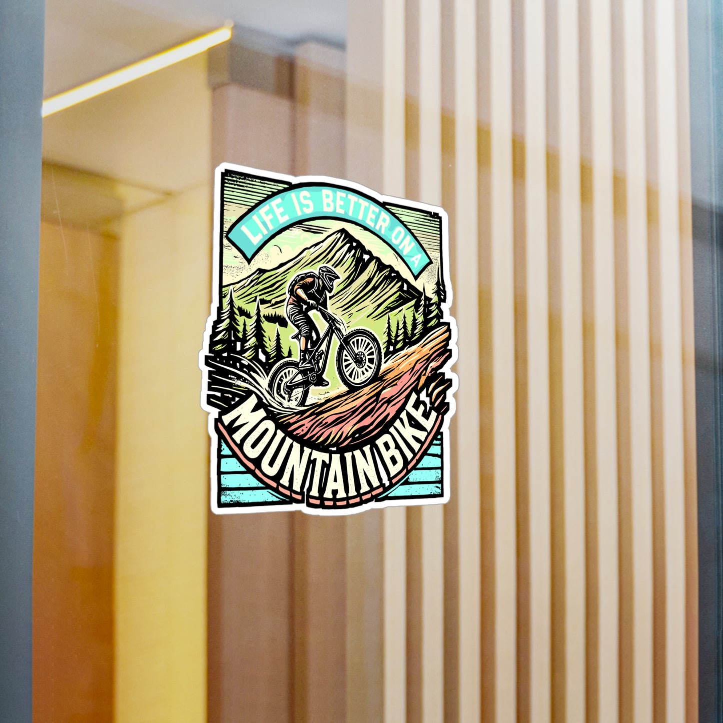 Life Is Better On A Mountain Bike – Sticker for Laptop & Water Bottle | Vinyl Mountain Biking Decal, Funny Cycling Gift