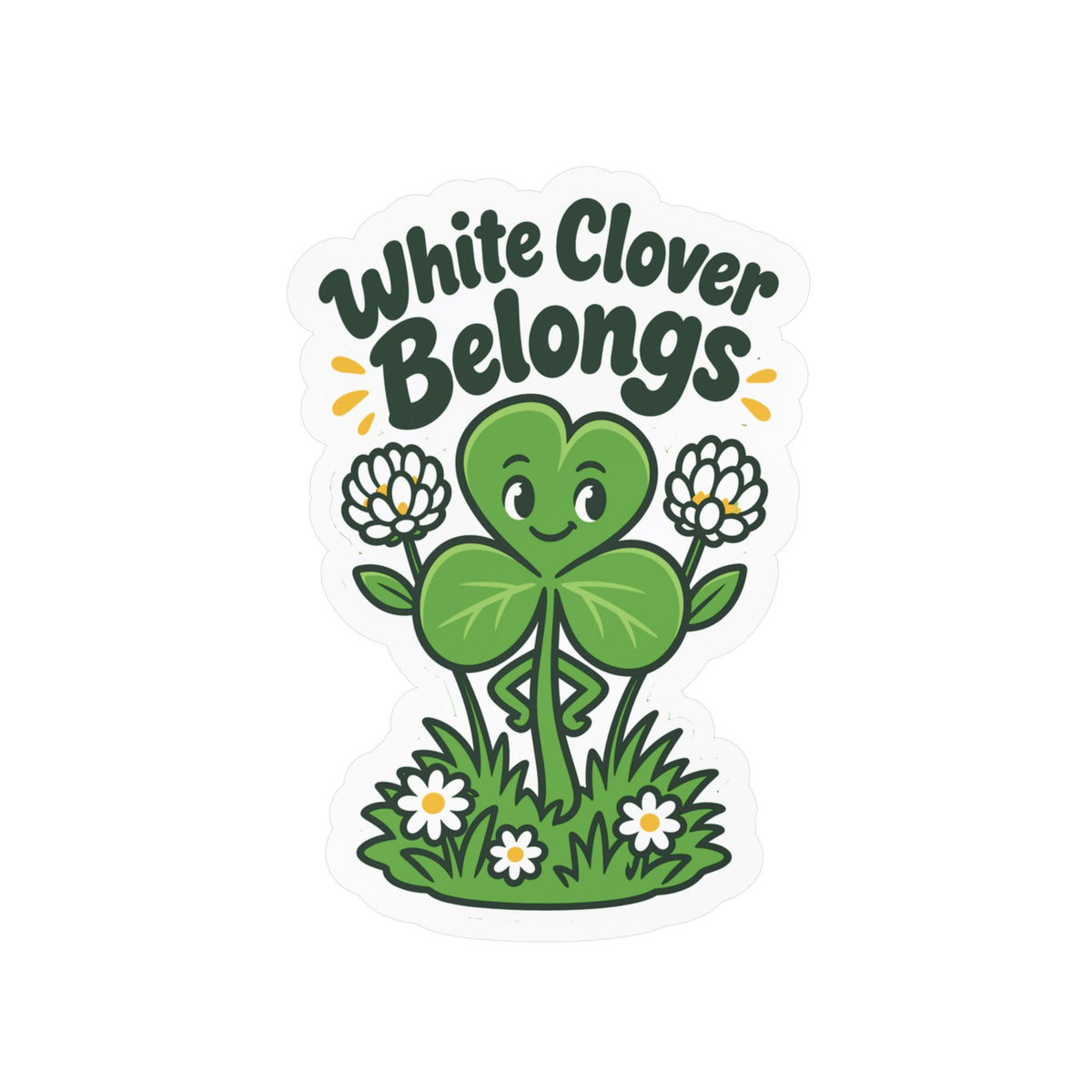 Plants Sticker – White Clover Belongs, Clover and Dandelion Decals Inspired by Nature and Friendship for Laptop or Water Bottle