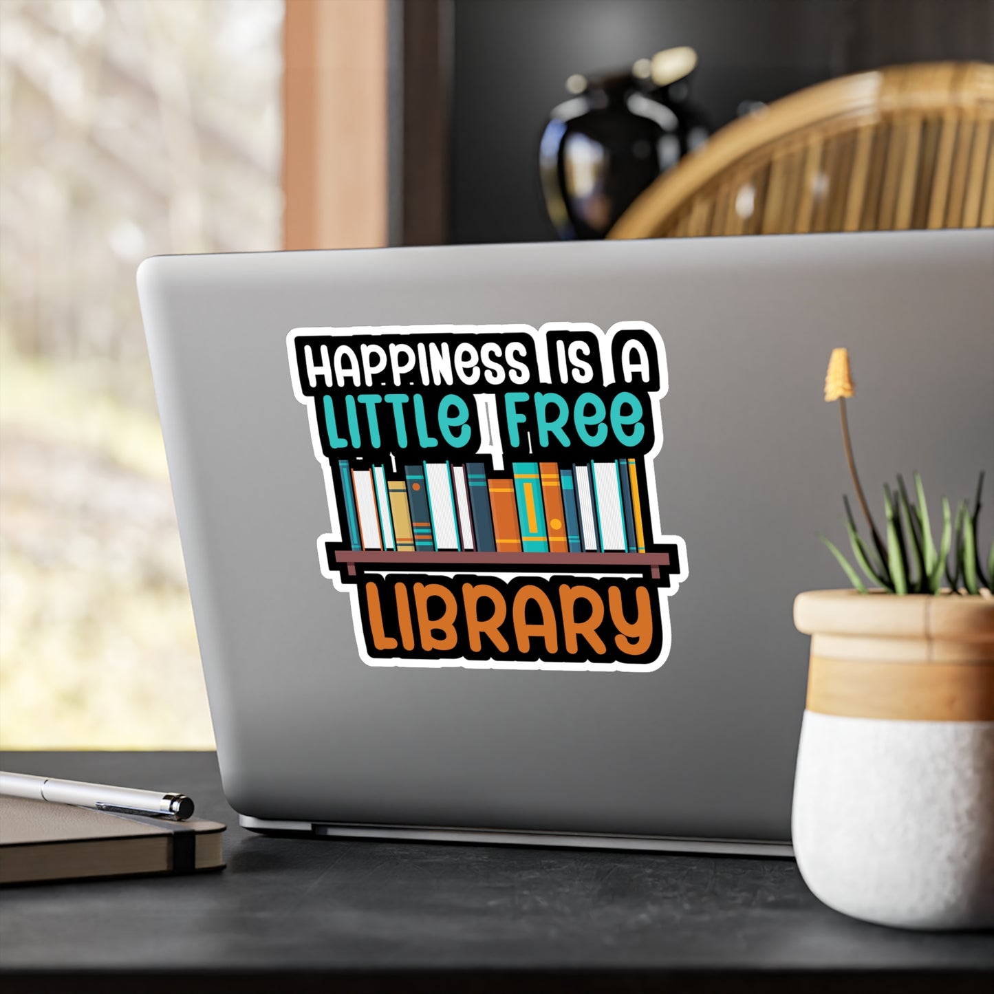 Happiness is a little free library - Author Sticker for Wall, Laptop, Window, Truck, Car Author Gift Vinyl Writer Decal Sticker
