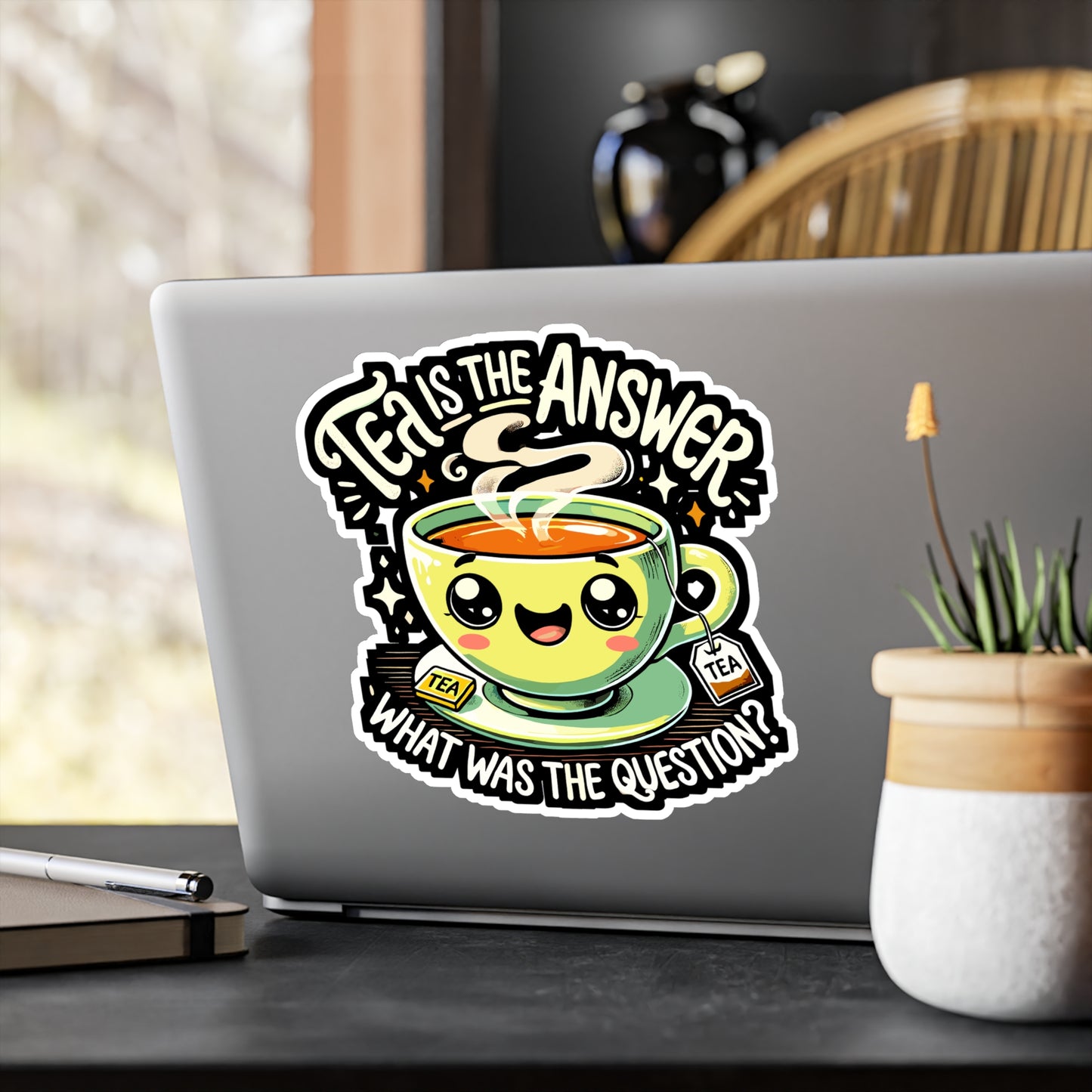 Tea is the Answer What was the Question - Tea Sticker for Laptop Sticker. Water Bottle Sticker, Vinyl Tea humor Decal - Tea Gift