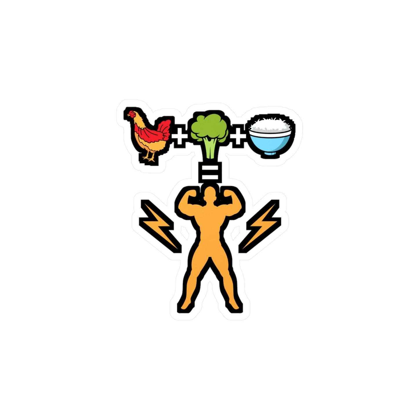 Chicken Broccoli and Rice = bodybuilder - Bodybuilding Sticker for Laptop Sticker. Water Bottle Sticker, Vinyl Flex Decal - Bodybuilding Gift