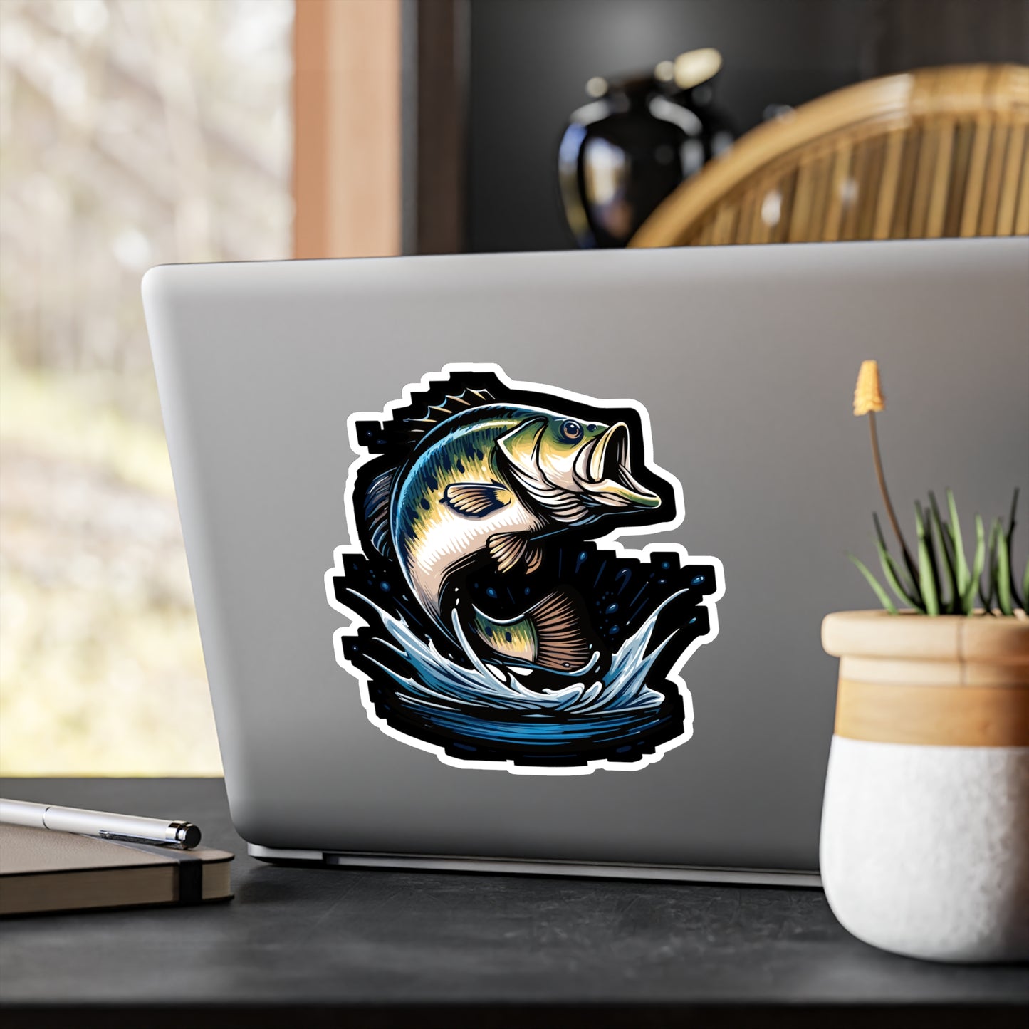 Jumping Bass Fish - Bass Sticker for Car Window Laptop Sticker. Water Bottle Sticker, Vinyl Fishing Decal, Aquatic Sticker - Bass Gift