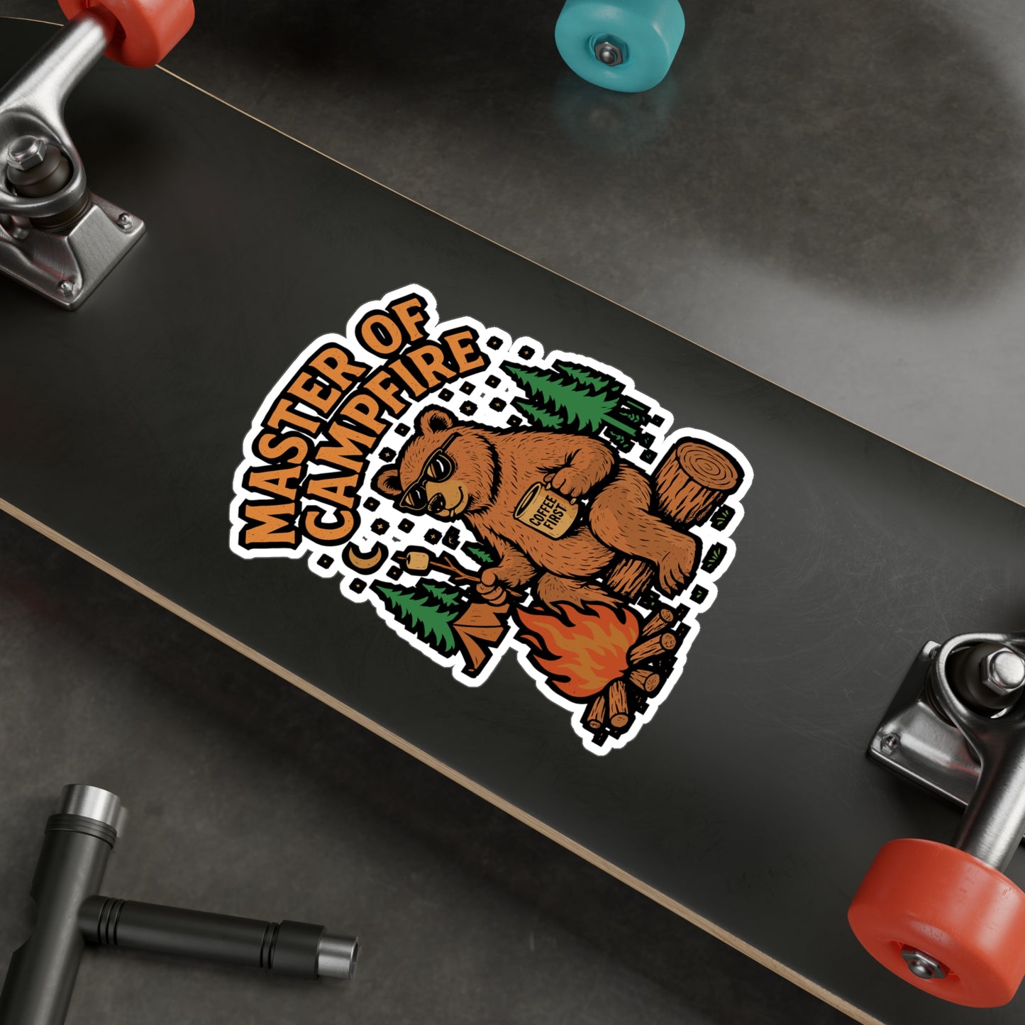 Master Of The Campfire – Camping Sticker for Laptop & Water Bottle | Vinyl Campfire Decal | Outdoor Adventure Gift