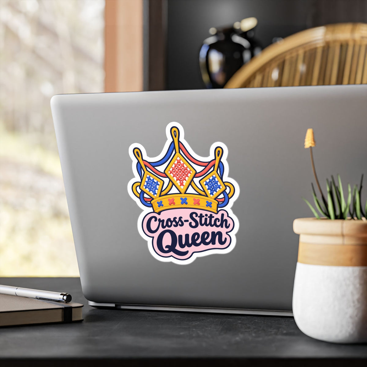 Embroidery Sticker - Cross-Stitch Queen Decals for Crafting, Needlework and Stitching Fans, Laptop and Water Bottle