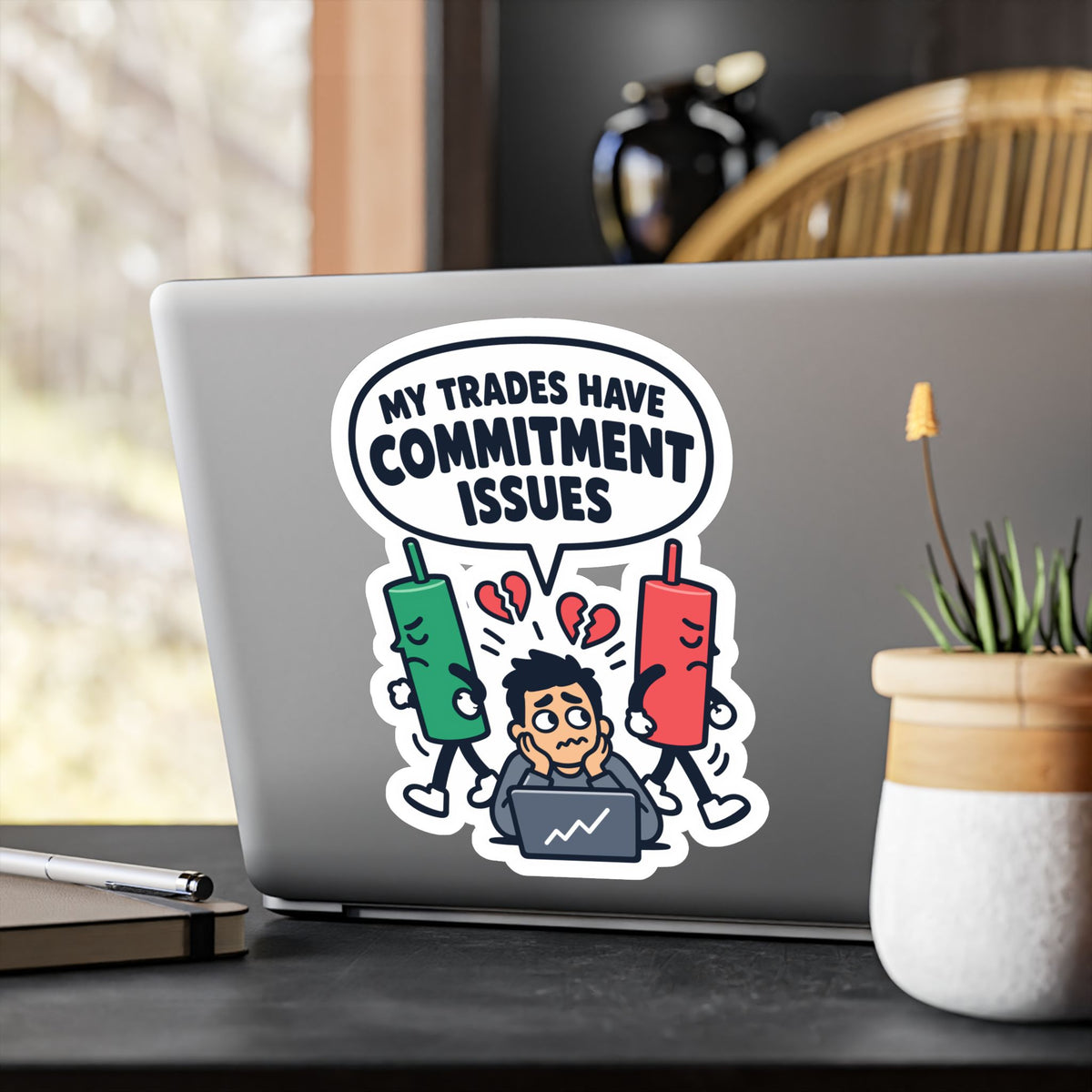 Day Trading Sticker - My Trades Have Commitment Issues - Funny Stock Market & Forex Trader Decals for Laptop or Water Bottle