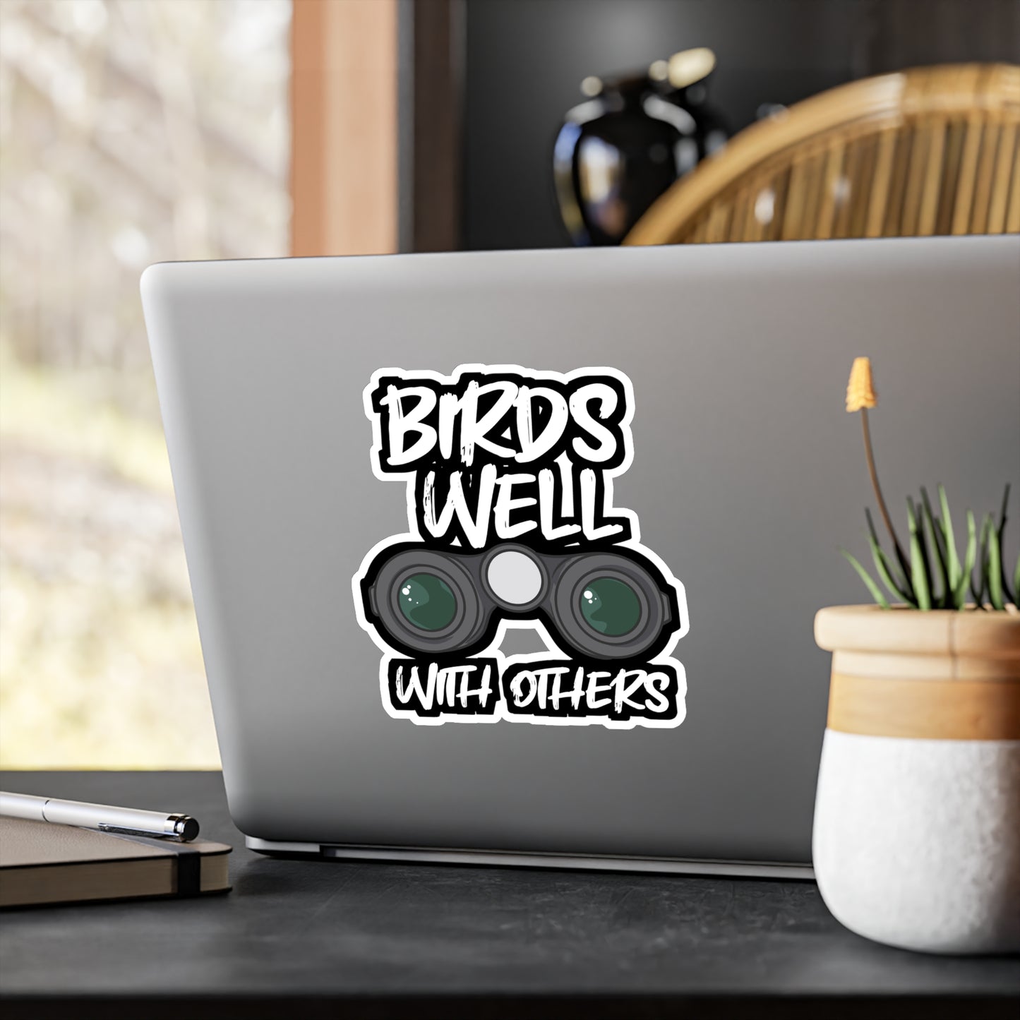 Birds Well With Others Birdwatching | Birdwatcher Sticker | Binocular Decals | Bird nerd Laptop Sticker | Birdwatcher Gift | Binocular Gift