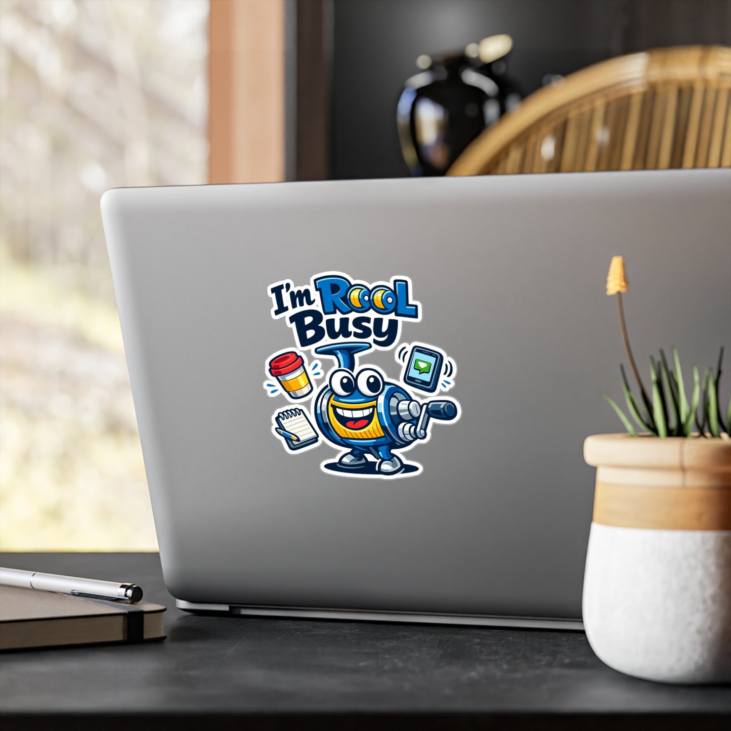 Fishing Sticker “I'm Reel Busy” Funny Angling Lake Boating decals, Waterproof Vinyl for Laptop Water Bottle