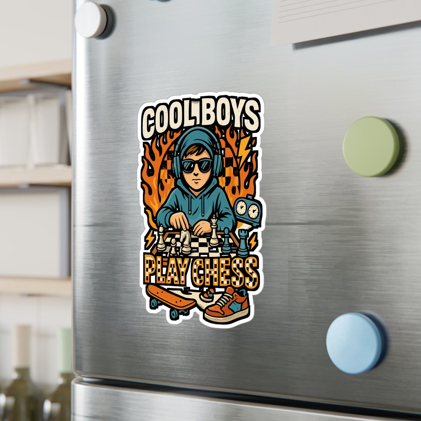 Cool Boys Play Chess - Chess Sticker for Laptop, Water Bottle - Gift for Boys, Teens, Chess Lovers