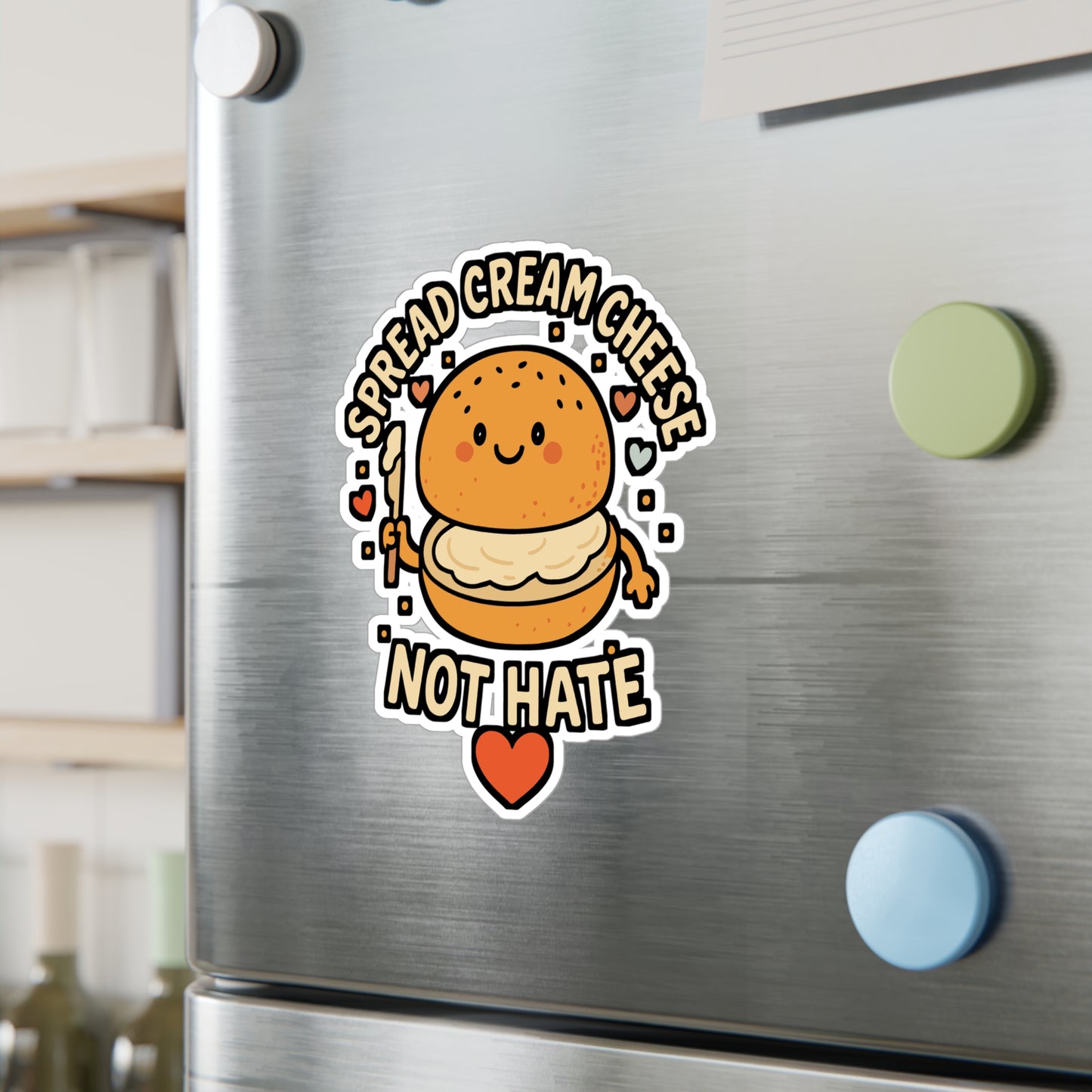 Spread Cream Cheese Not Hate – Funny Bagel Sticker for Laptop, Water Bottle & Car | Vinyl Decal | Foodie Gift Idea