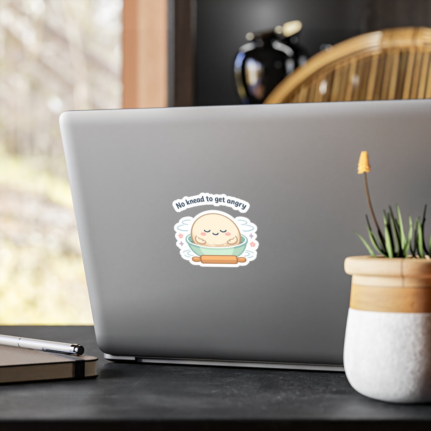 Baking Sticker 'No knead to get angry' funny sourdough baker soggy dough humor waterproof vinyl decals for Laptop Water Bottle