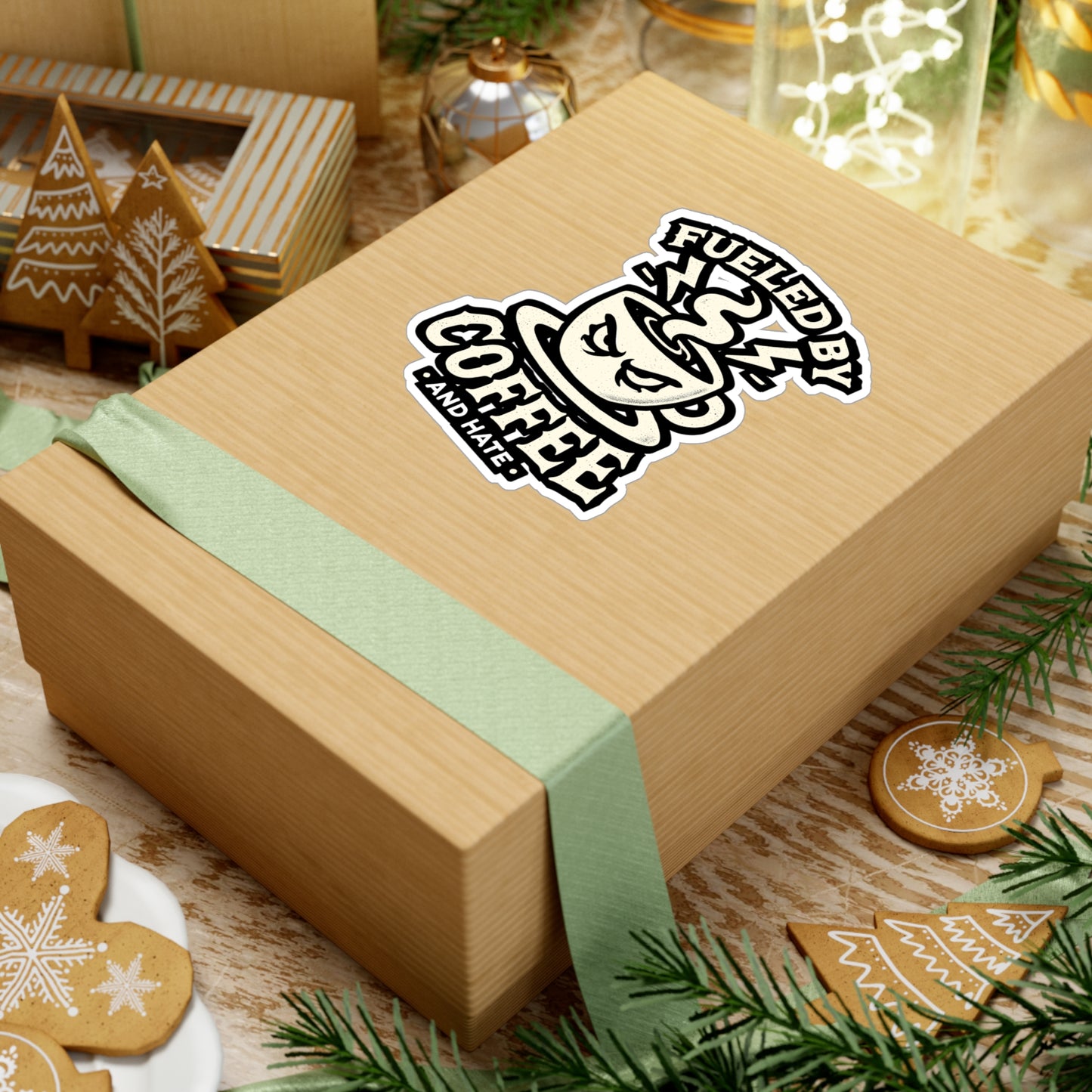 Fueled By Coffee And Hate - Coffee Sticker for Laptop Sticker. Water Bottle Sticker, Vinyl Hate Decal - Coffee Gift