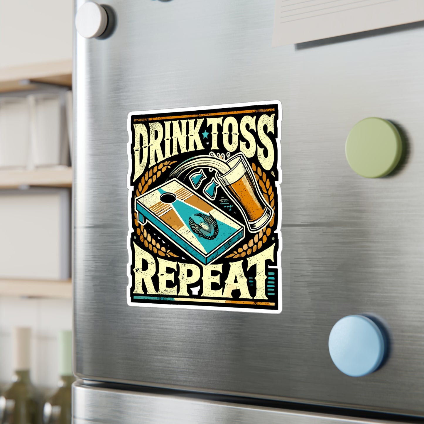 Drink Toss Repeat - Cornhole Sticker for Laptop Sticker. Water Bottle Sticker, Vinyl Beer Decal - Cornhole Gift