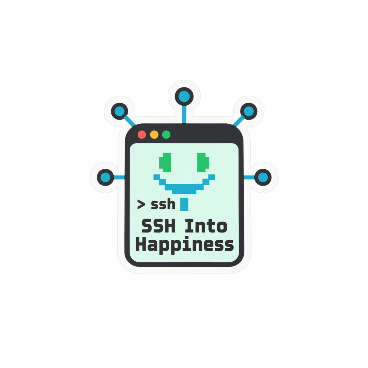 Tech Sticker - Ssh Into Happiness with Reboot Button and Bandage Motifs, Decals for Laptop and Water Bottle