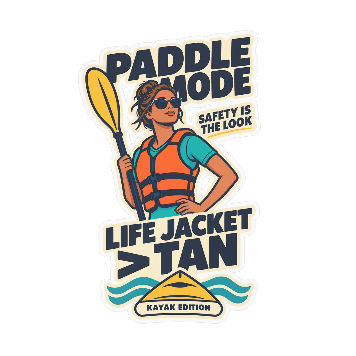 Kayak Sticker - Life Jacket Over Tan Design for Kayaking and Rowing Fans, Kayaker Decals for Laptop or Water Bottle