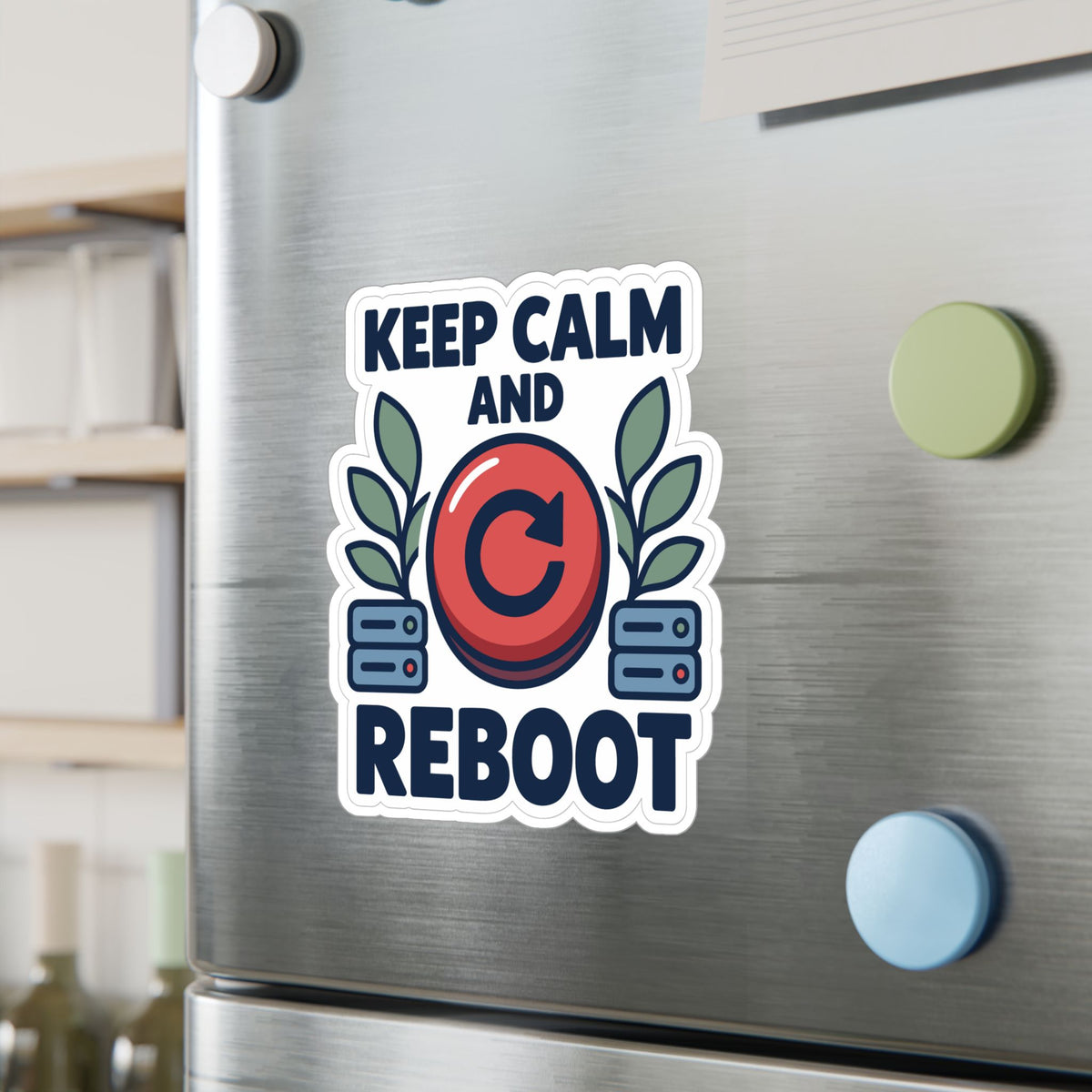 Tech Sticker - Keep Calm And Reboot, Button & Bandage Design Decals for Laptop or Water Bottle