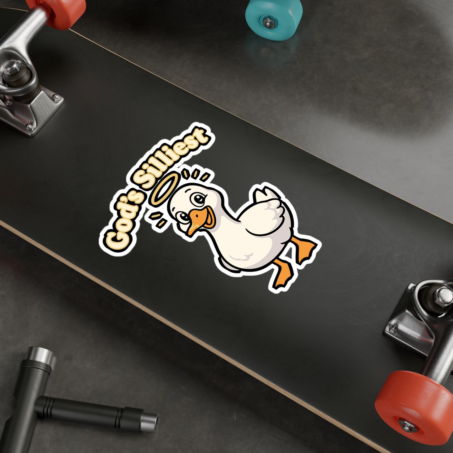 Goose Sticker – Gods Silliest Goose Quirky Angel with Daisies Decals for Laptop, Water Bottle, Waterproof Vinyl, Gift