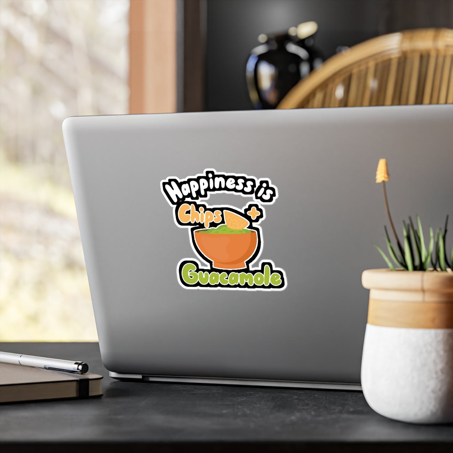 Happiness is Chips + Guacamole - Avocado Sticker for Wall, Laptop, Window, Truck, Car Avocado Gift Vinyl Food Decal Sticker