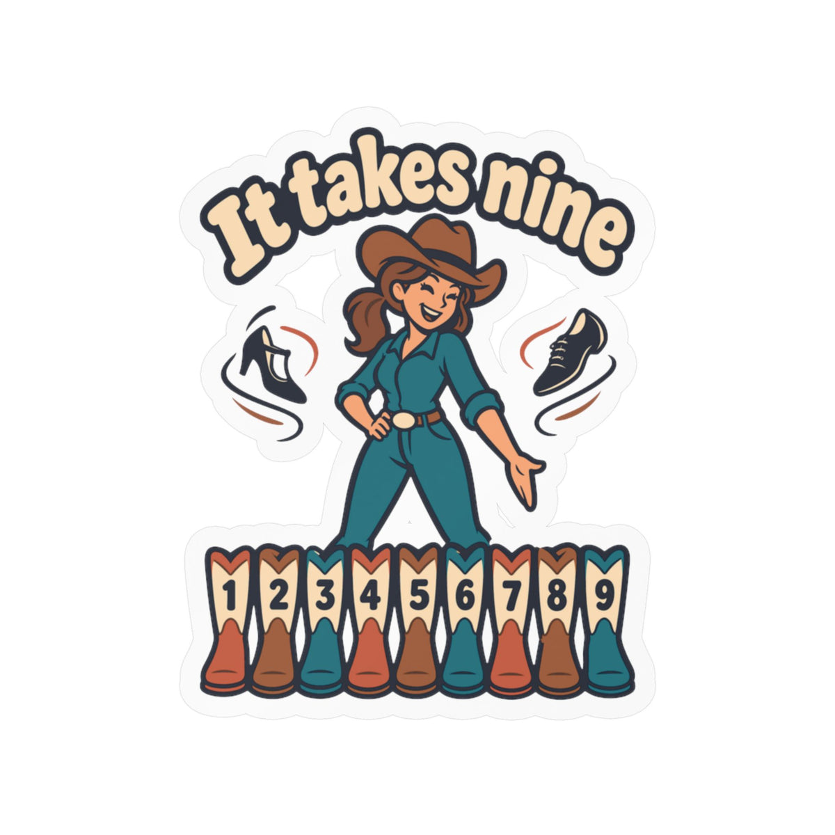 Line Dance Sticker – It Takes Nine Design for Country Dancers, Western Decals for Laptop and Water Bottle