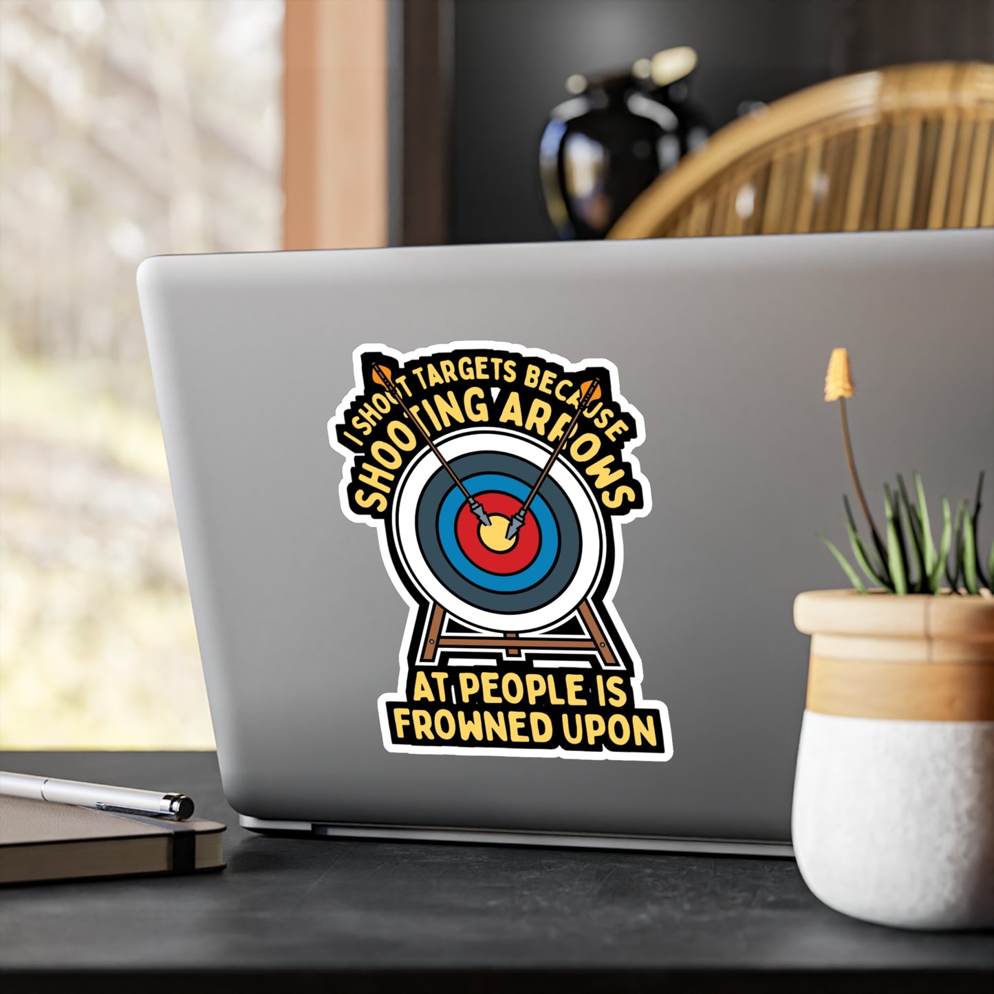 I Shoot Targets Because Shooting Arrows At People Is Frowned Upon - Archery Sticker for Laptop Sticker. Water Bottle Sticker, Vinyl Prehistoric Decal - Archery Gift
