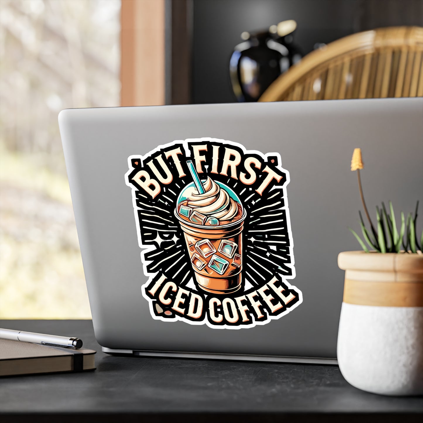 But First Iced Coffee - Iced coffee Sticker for Laptop Sticker. Water Bottle Sticker, Vinyl Coffee lover Decal - Iced coffee Gift