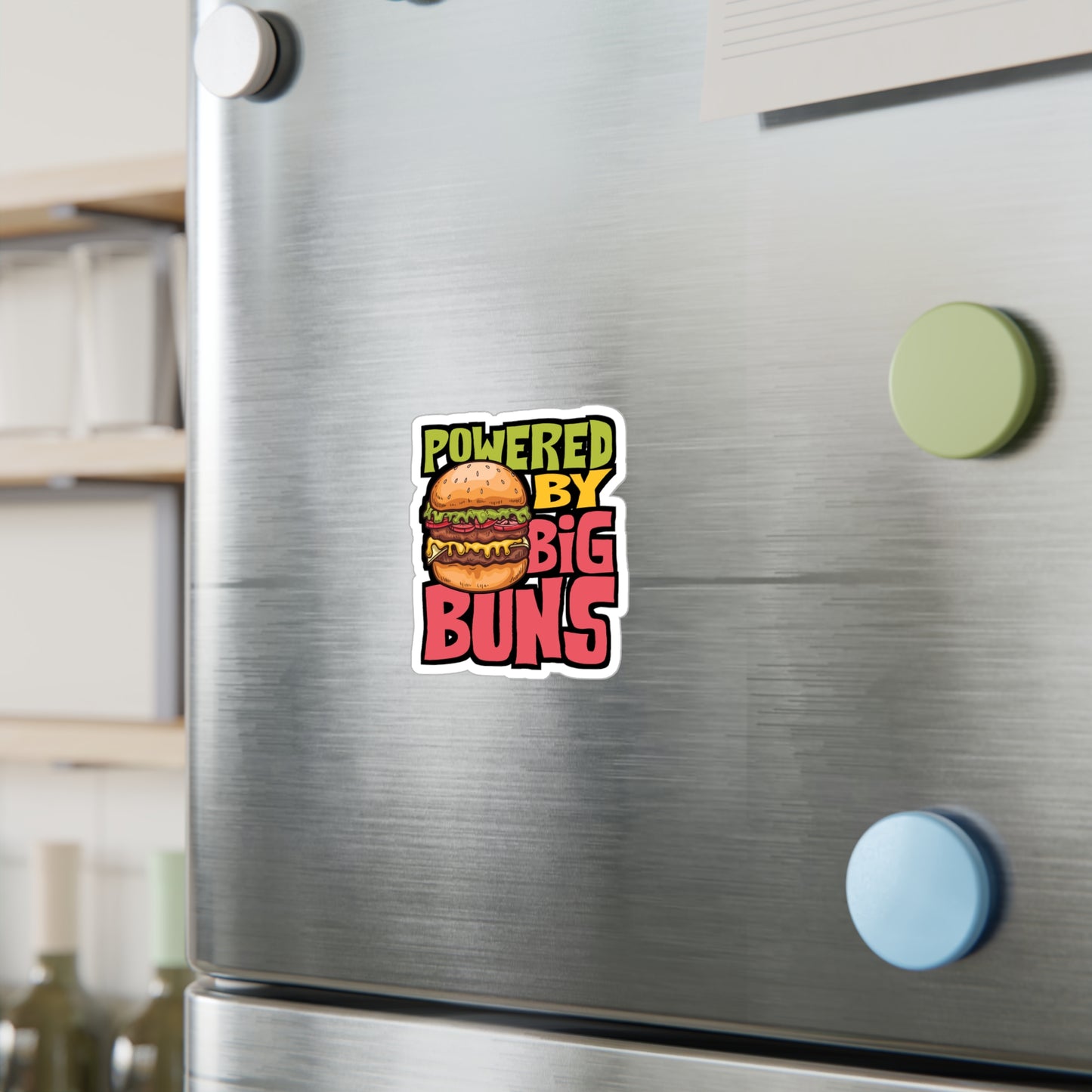 Powered By Big Buns - Fastfood Sticker for Laptop Sticker. Water Bottle Sticker, Vinyl Fast food Decal - Fastfood Gift