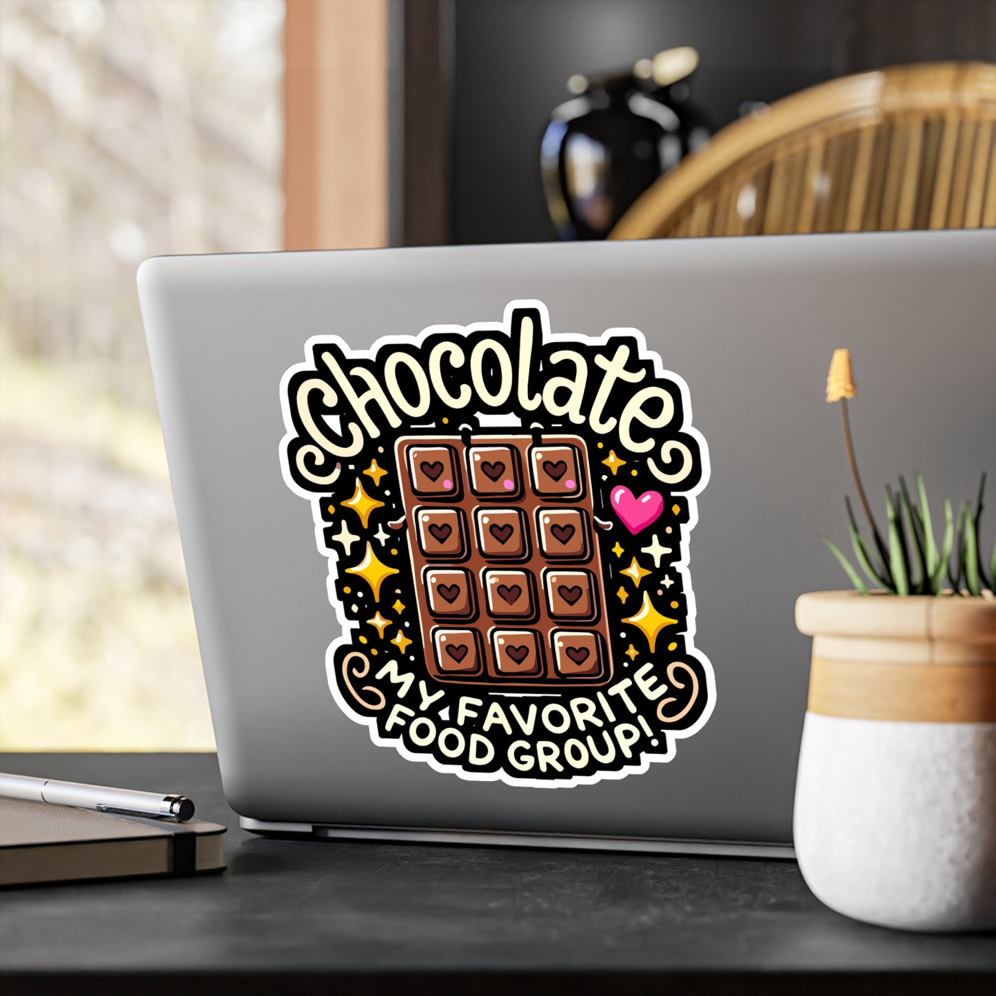 Chocolate My Favorite Food Group - Chocolate Sticker for Laptop Sticker. Water Bottle Sticker, Vinyl Chocolate humor Decal - Chocolate Gift