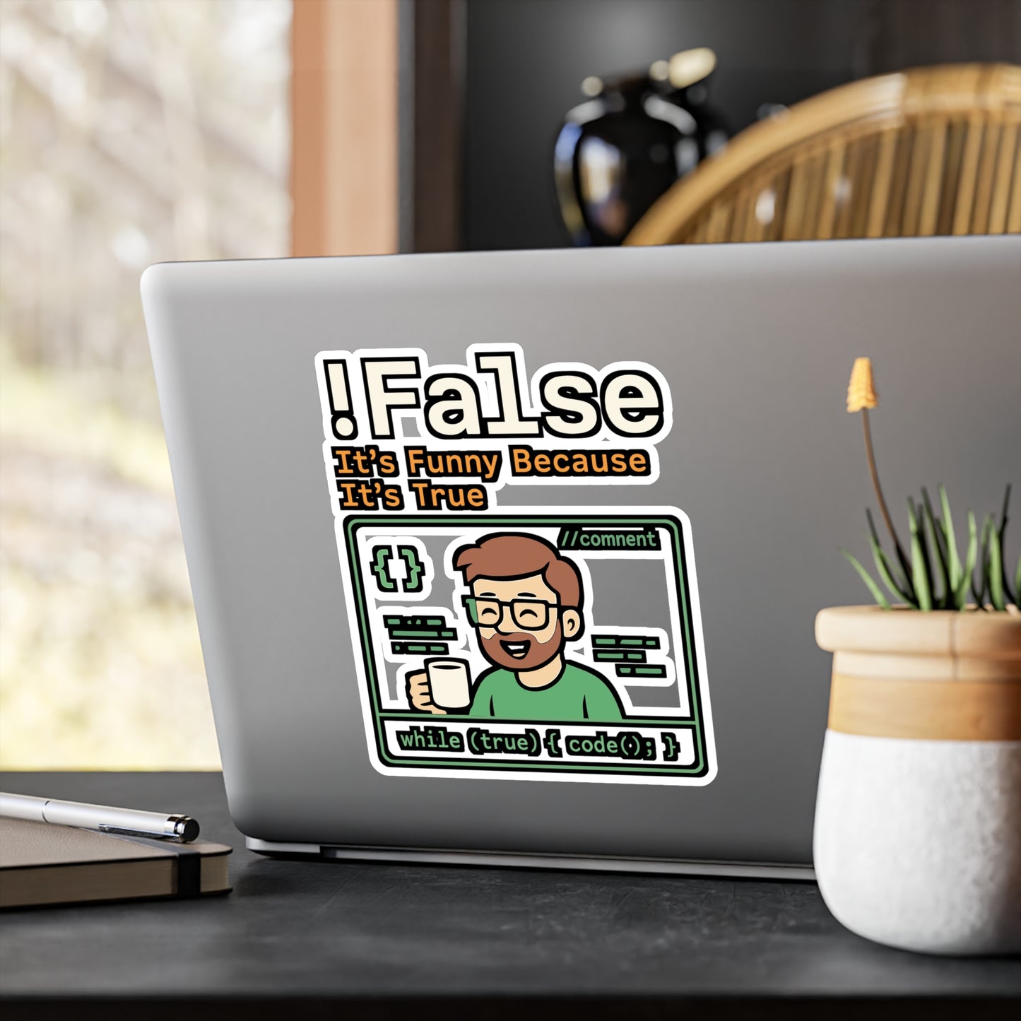 !False It's Funny Because It's True - Programming Sticker for Laptop, Water Bottle - Gift for Programmers, Coding Lovers
