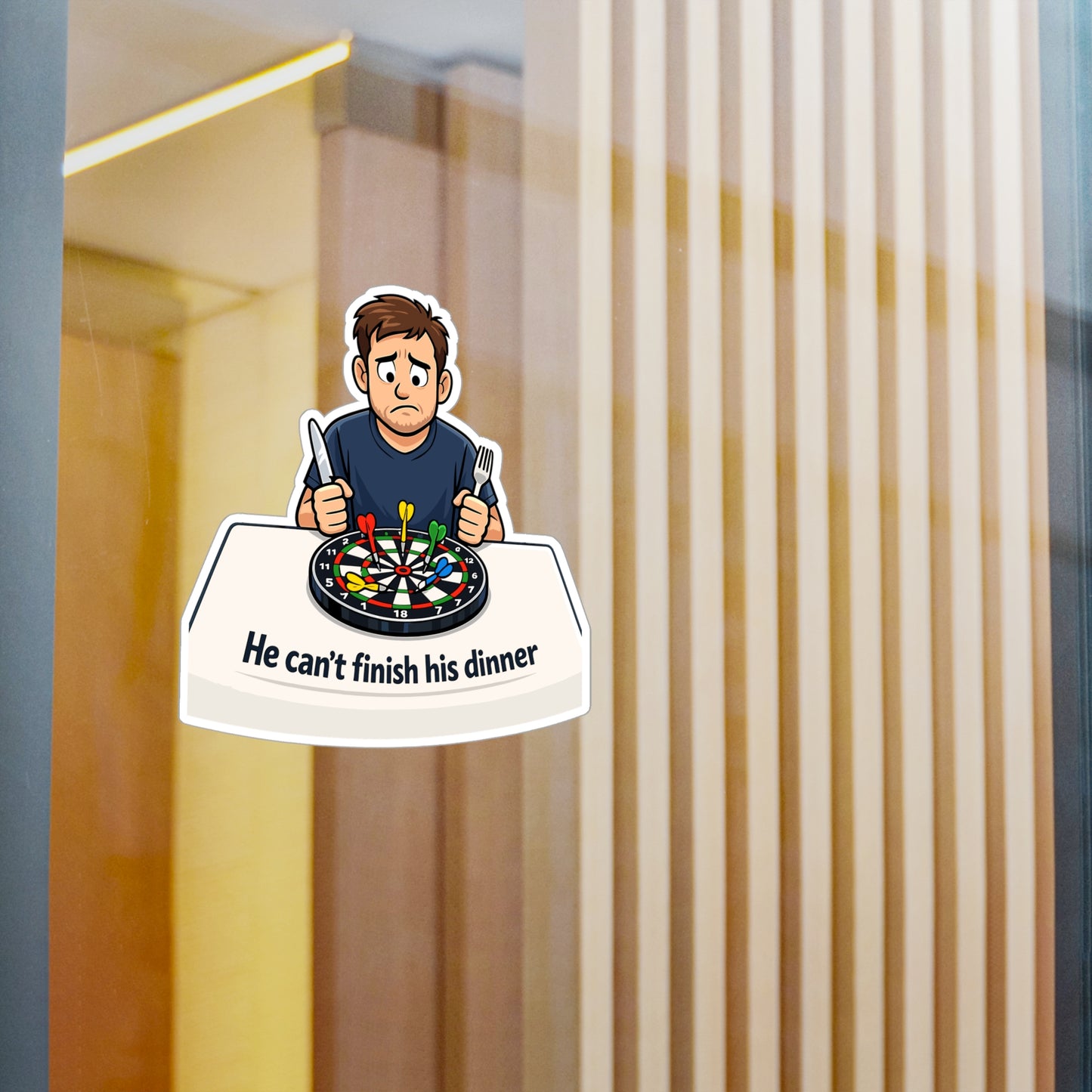Dart Sticker He can’t finish his dinner Funny Drinking Team Design, Vinyl Waterproof decals for Laptop Water Bottle Dartboard Fans