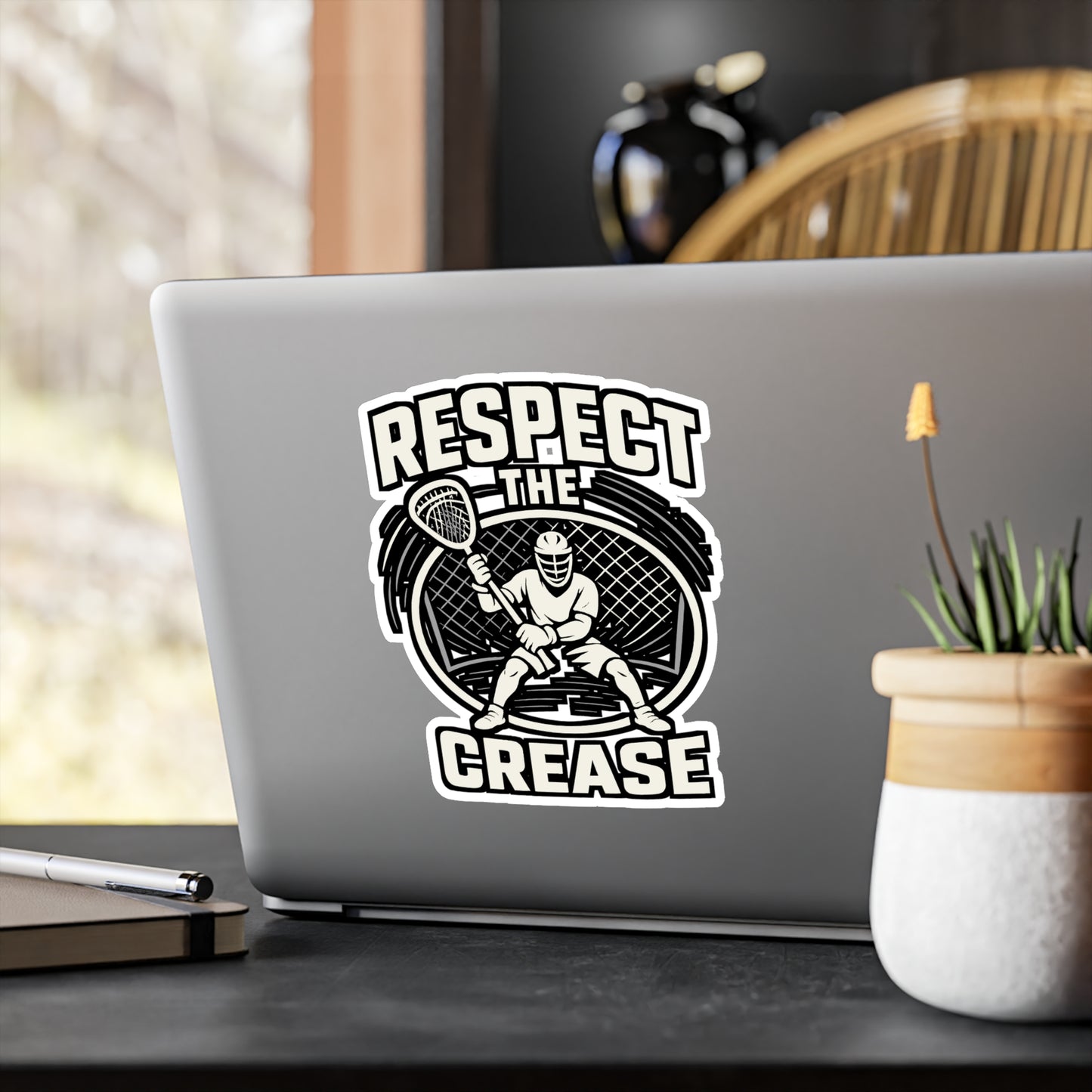 Lacrosse Sticker – Respect the Crease Decals, Waterproof Vinyl Sports Team Ball Decor for Laptop, Water Bottle, Durable and Easy to Apply