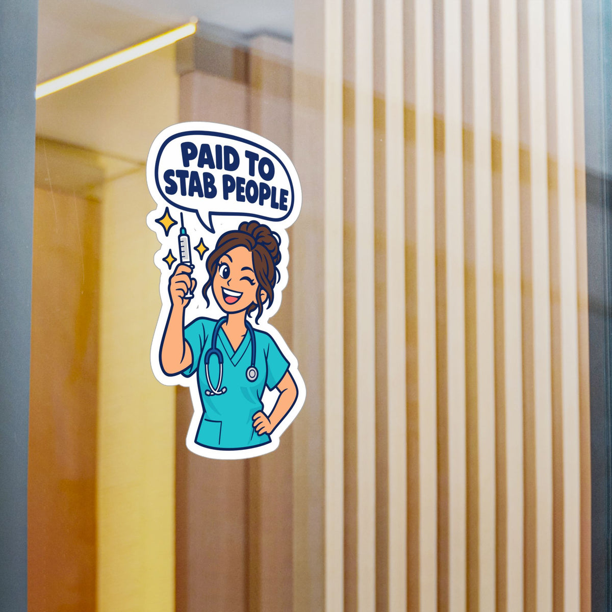 Nurse Sticker – “Paid to Stab People” Funny Nursing Student Vinyl Decals for Laptop, Water Bottle