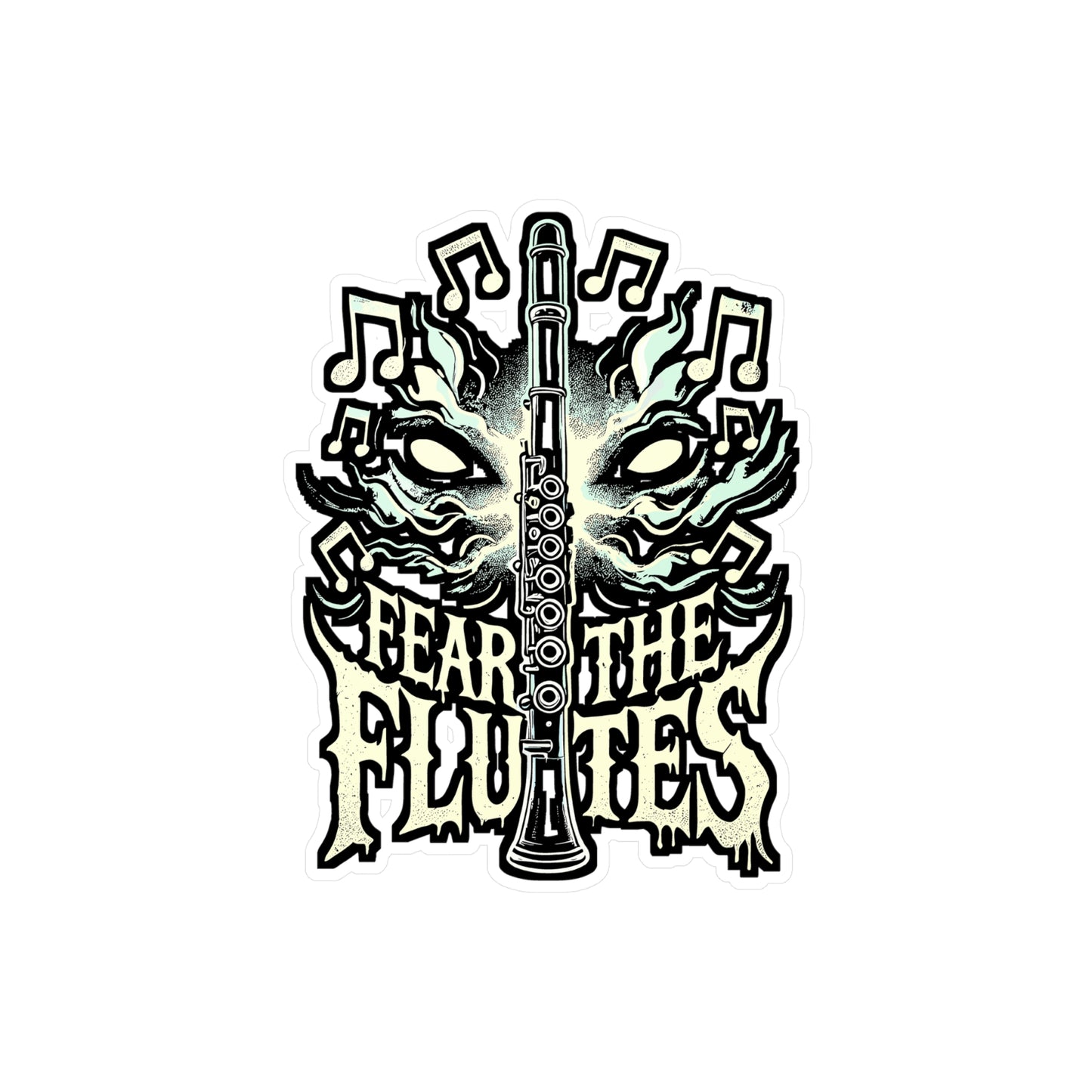 Fear The Flutes – Flute Sticker for Laptop, Car Window or Water Bottle | Marching Band Gift, Vinyl Treble Clef Decal