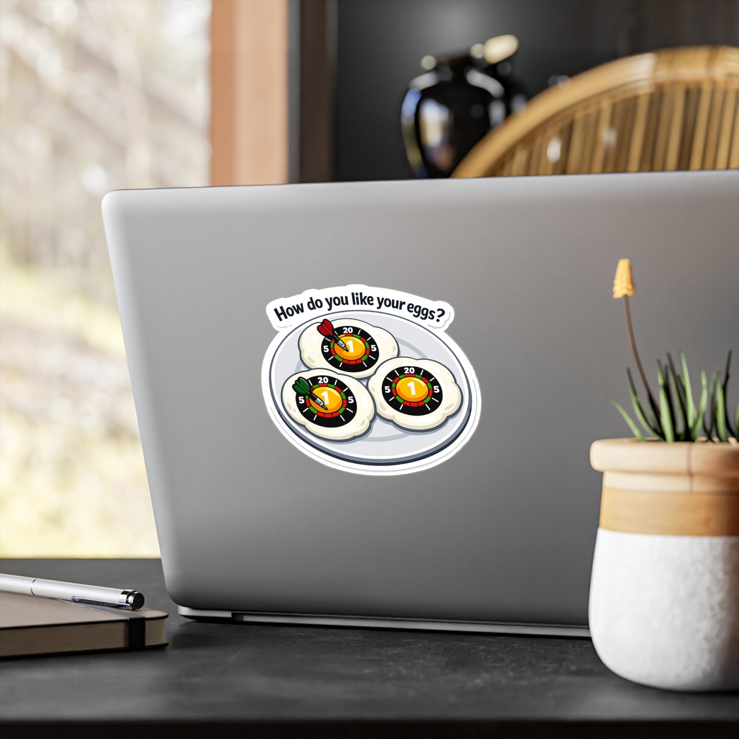 Dart Sticker How do you like your eggs? Funny Dartboard Drinking Team Arrow Vinyl Waterproof Decals for Laptop Water Bottle