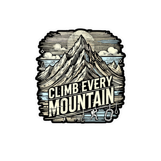 Climb Every Mountain – Vinyl Climbing Decal for Car, Laptop & Water Bottle | Outdoor Adventurer Gift