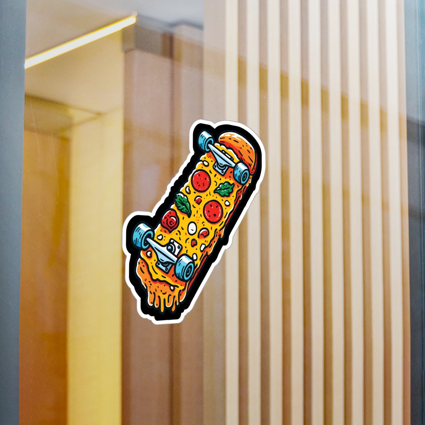 Pizza Skateboard - Skateboarding Sticker for Laptop Sticker. Water Bottle Sticker, Vinyl Skateboarder Decal - Skateboarding Gift