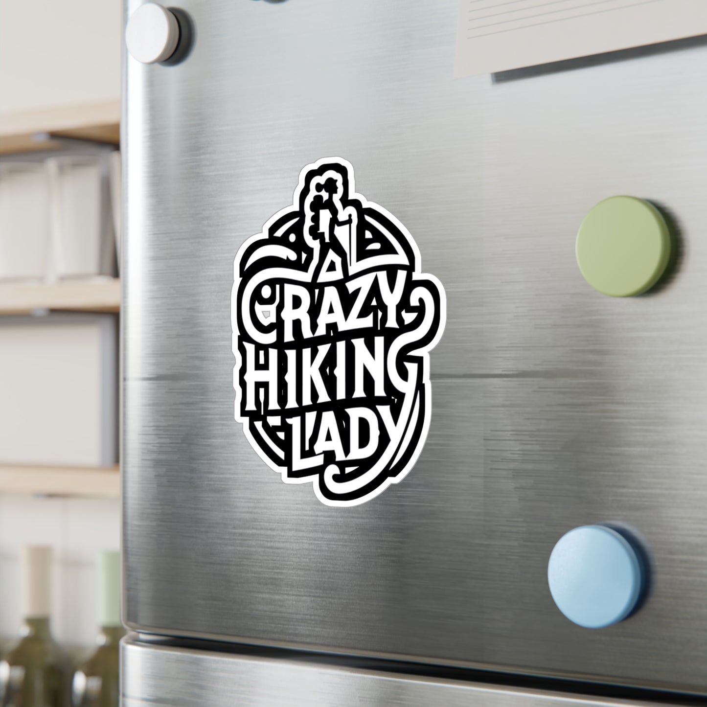 Crazy Hiking Lady  - Hiking Sticker for Car Window Laptop Sticker. Water Bottle Sticker, Vinyl Hiker Decal, Backpacker Sticker - Hiking Gift