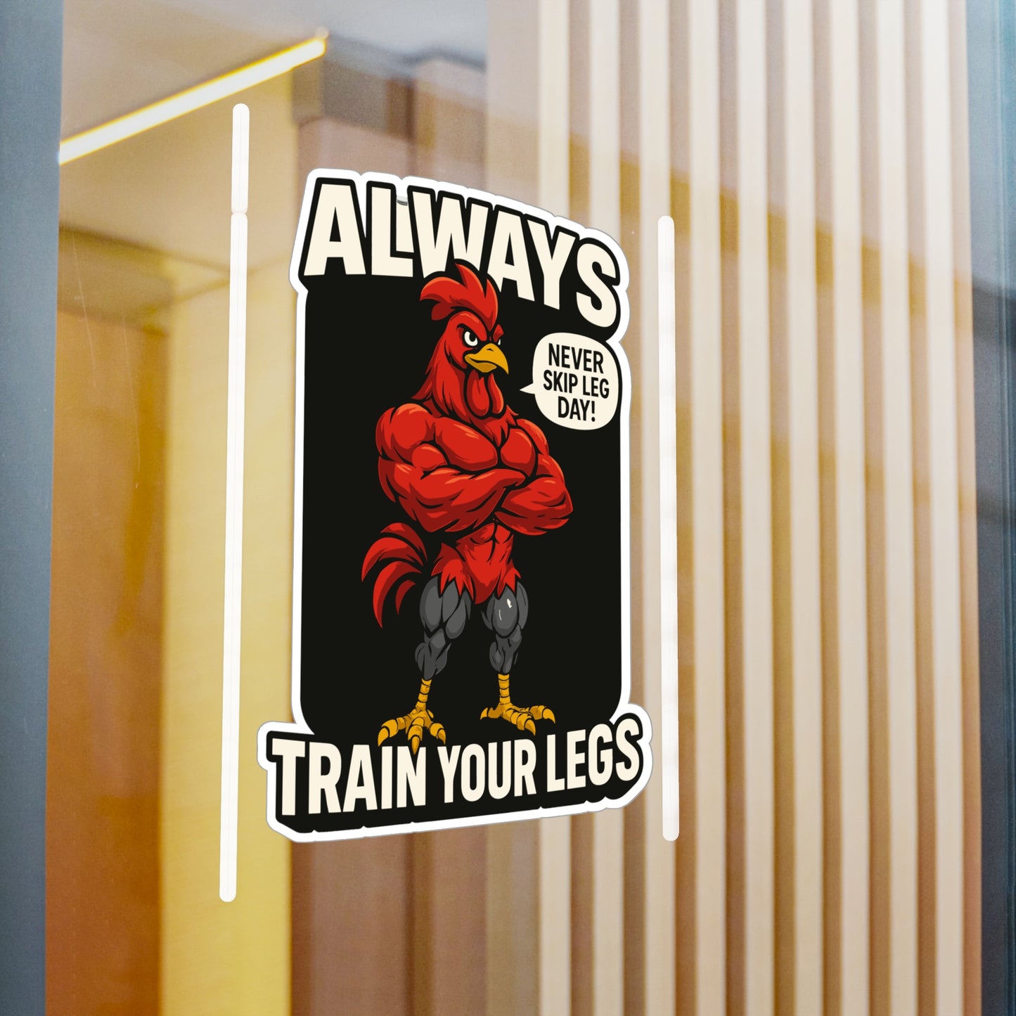 Gym Sticker, Never Skip Leg Day Rooster Decals – Funny Fitness Workout Vinyl Sticker for Laptop, Water Bottle, Waterproof Durable Design