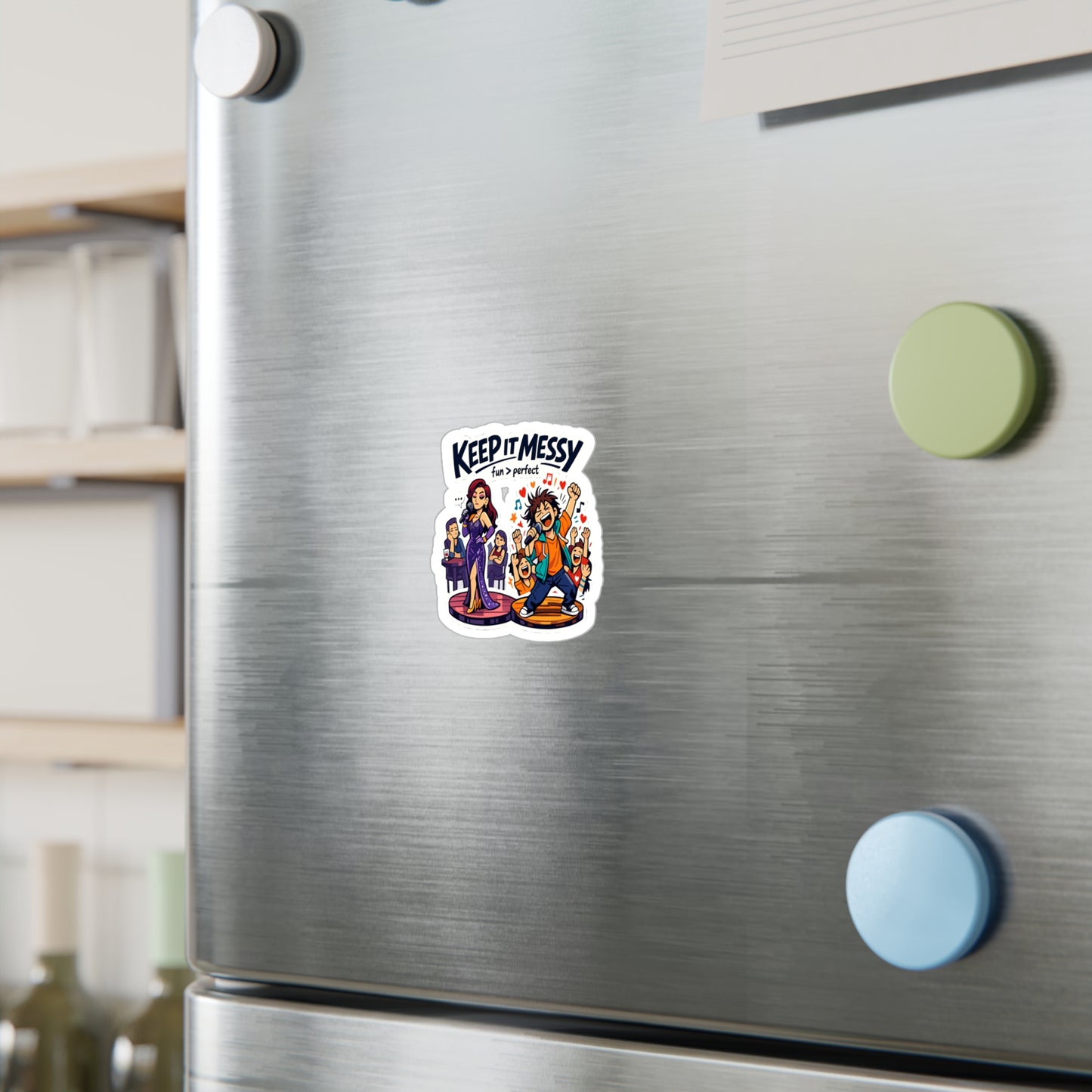 Karaoke Sticker "Keep It Messy" - Waterproof Vinyl Decals for Laptop or Water Bottle, Fun Music Beer Booze Graphic