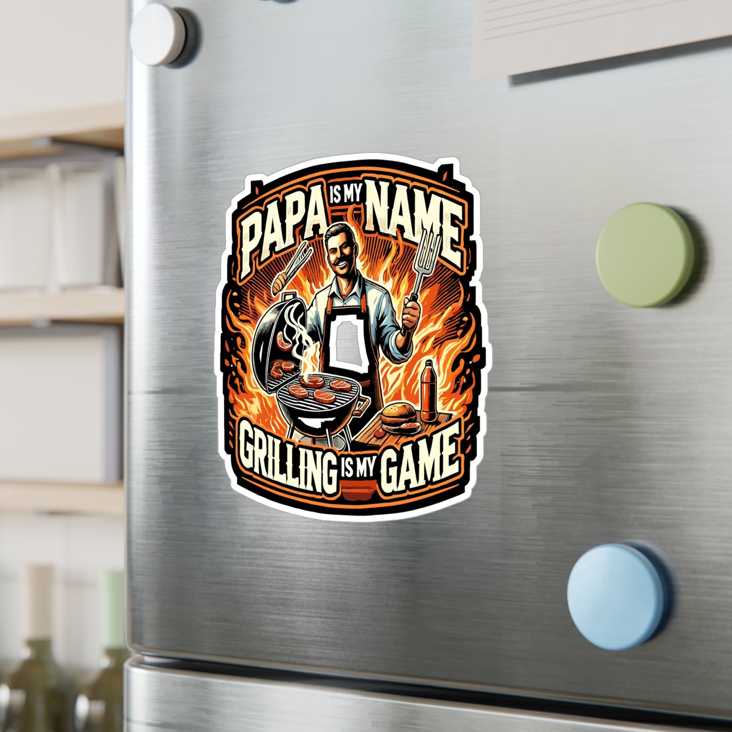 Papa Is My Name, Grilling Is My Game – Vinyl Grill Decal for Laptop or Water Bottle | Grilling Dad Gift